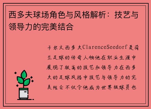 西多夫球场角色与风格解析:技艺与领导力的完美结合 西多夫球场角色与风格解析:技艺与领导力的完美结合