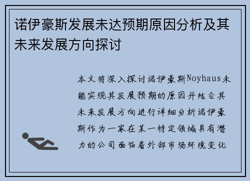 诺伊豪斯发展未达预期原因分析及其未来发展方向探讨
